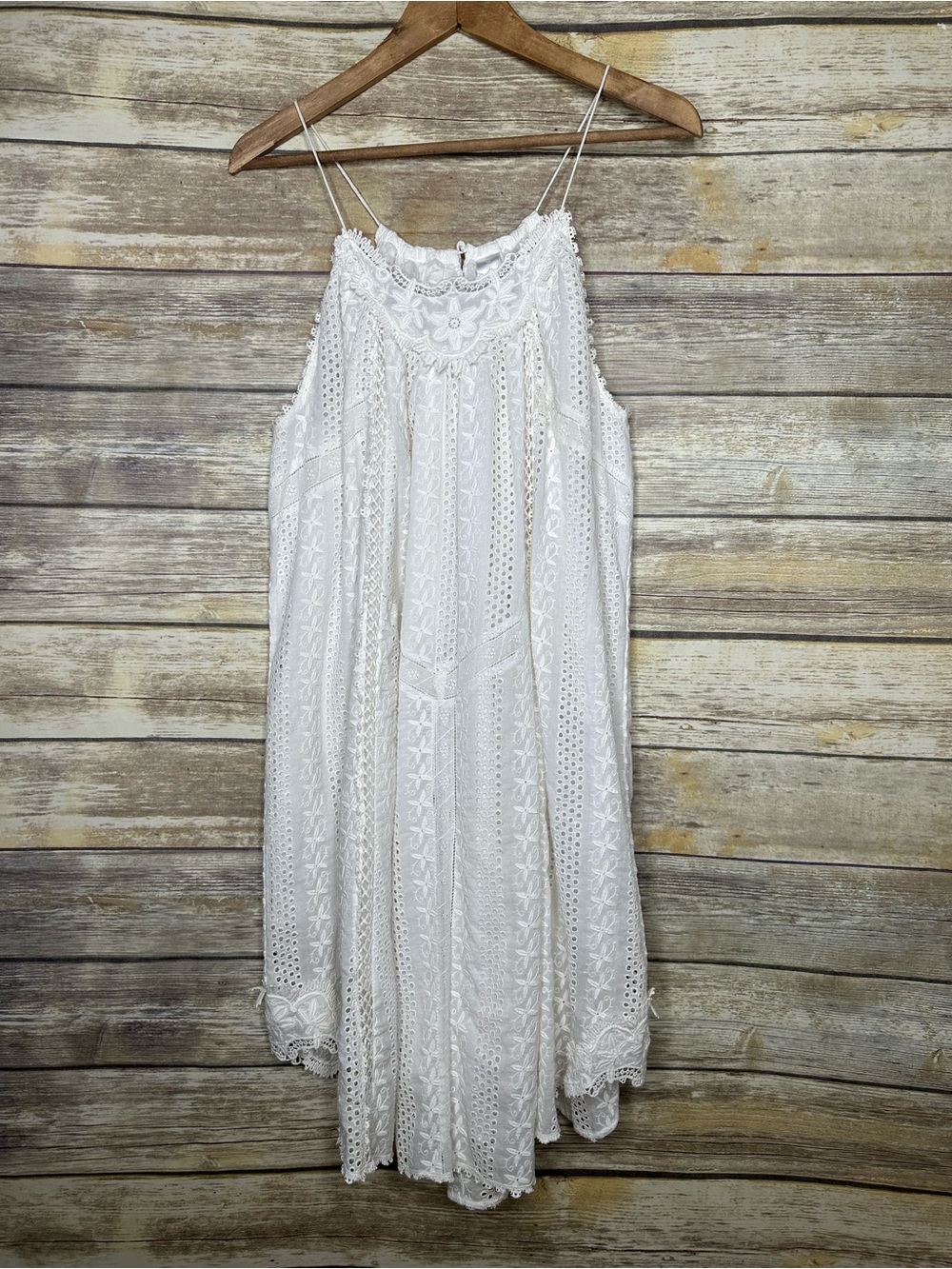 Zimmermann size 2 cream eyelet baby doll spaghetti strap dress